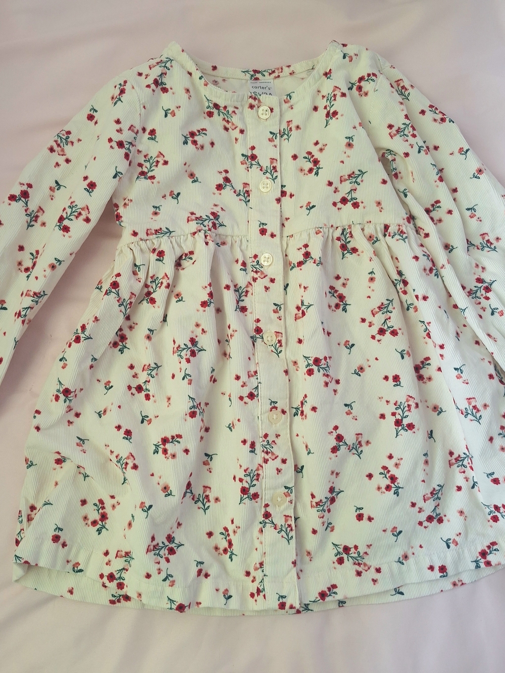 Girls Cream Floral Button-Front Dress Top 2T